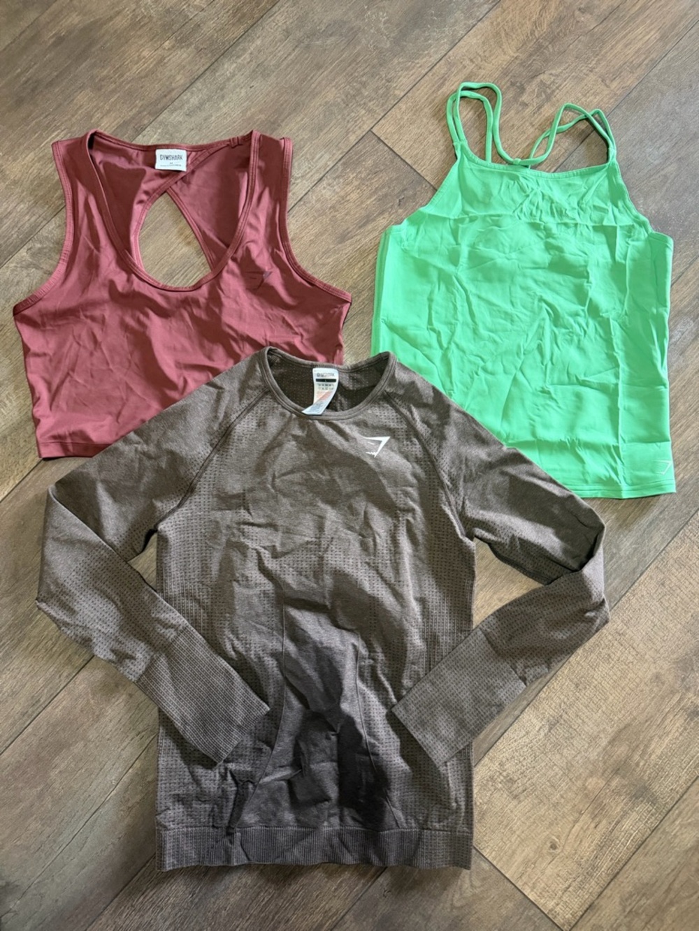 Gymshark Tank Tops and Long Sleeve Set in Brown, Pink, Mint lot of 3